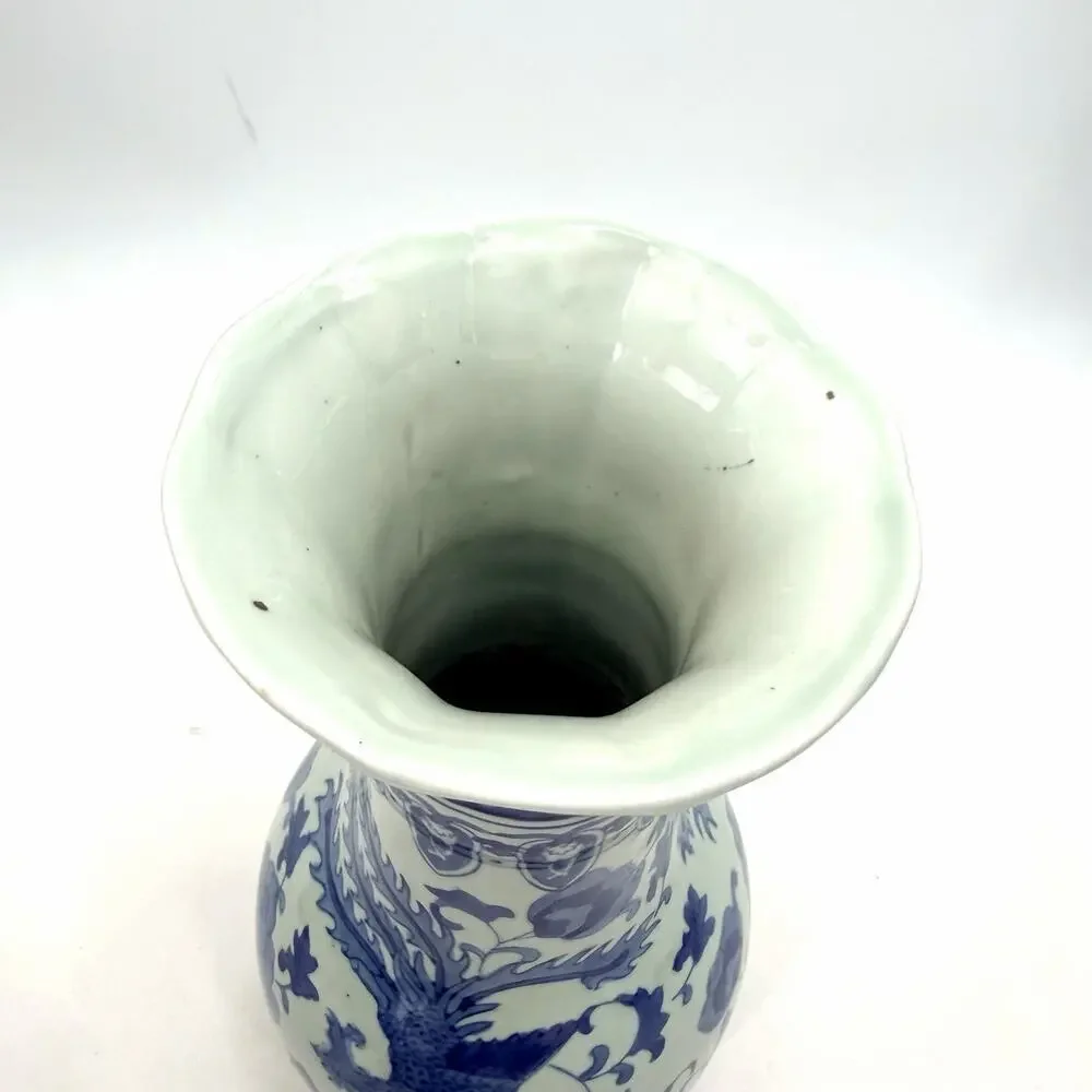 China Blue Fine Porcelain for Seymour Mann Asian Dragon Floral Vase 15.5